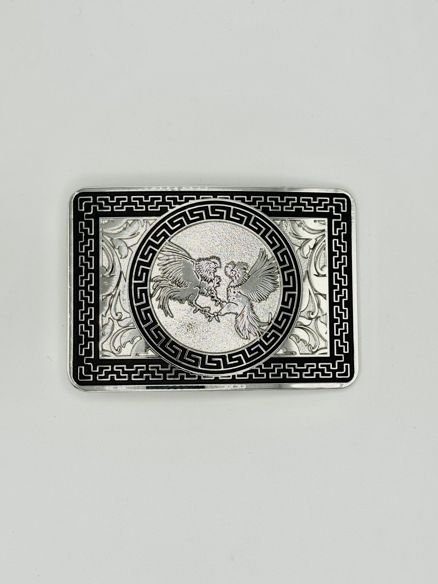 Dueling roosters Belt buckle- Silver