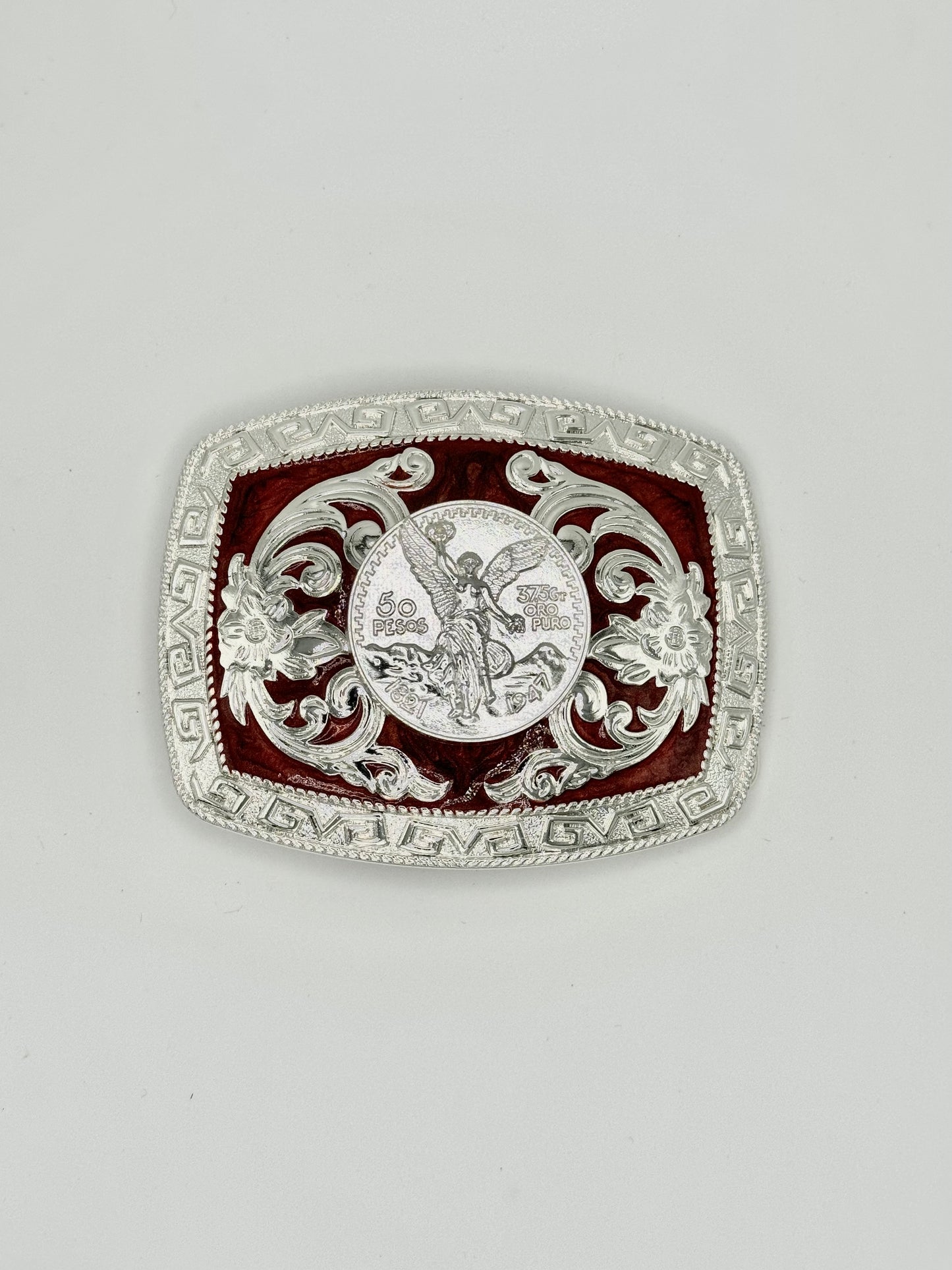 Centenario belt buckle- Silver with maroon