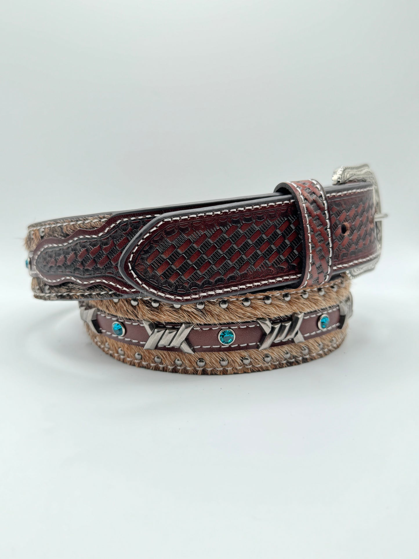 Barbed Wire Cowhide Western Belt