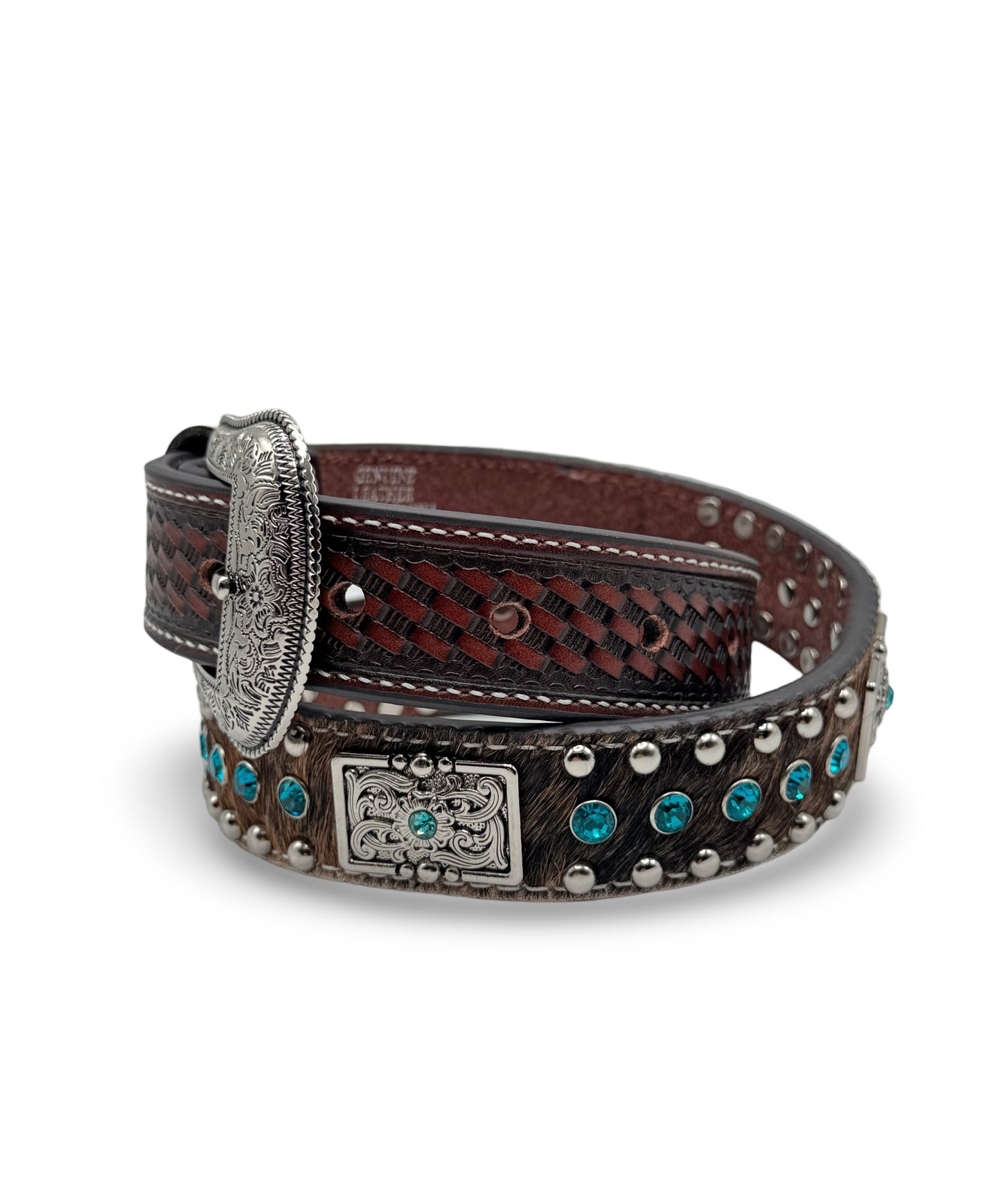 Kids cowhide concho turquoise belt