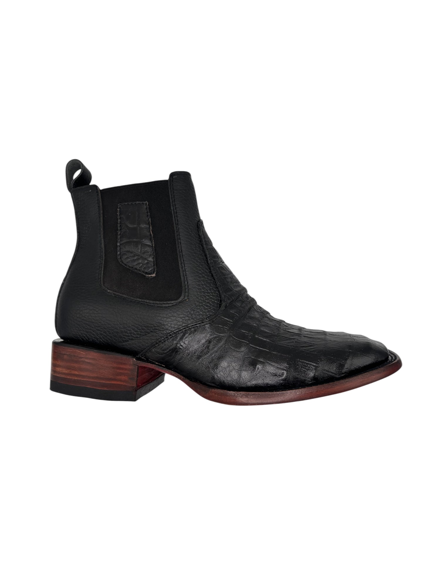 Botin Coco belly grabado negro con suela roja