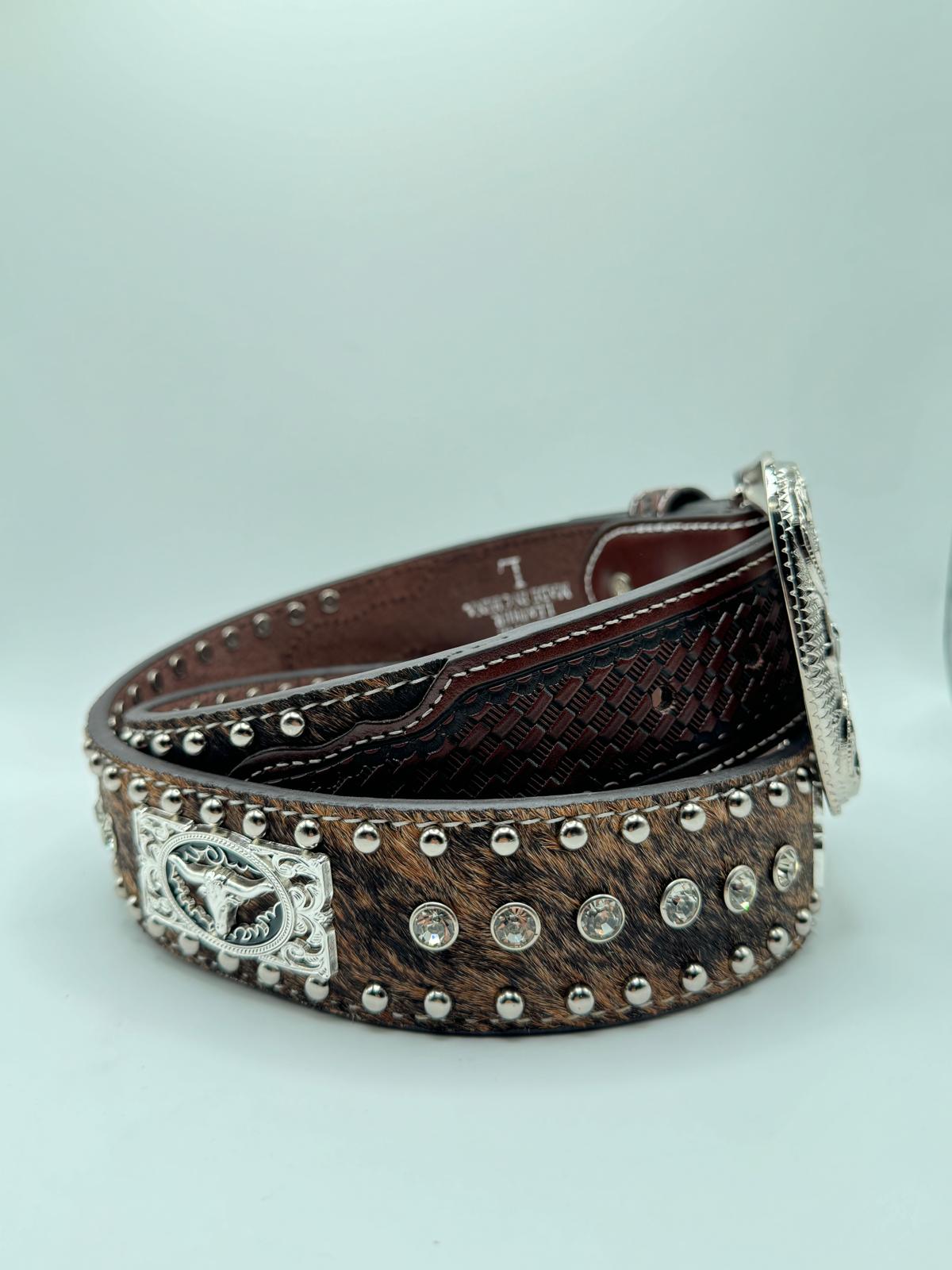 Brown Cow Hide Concho Belt