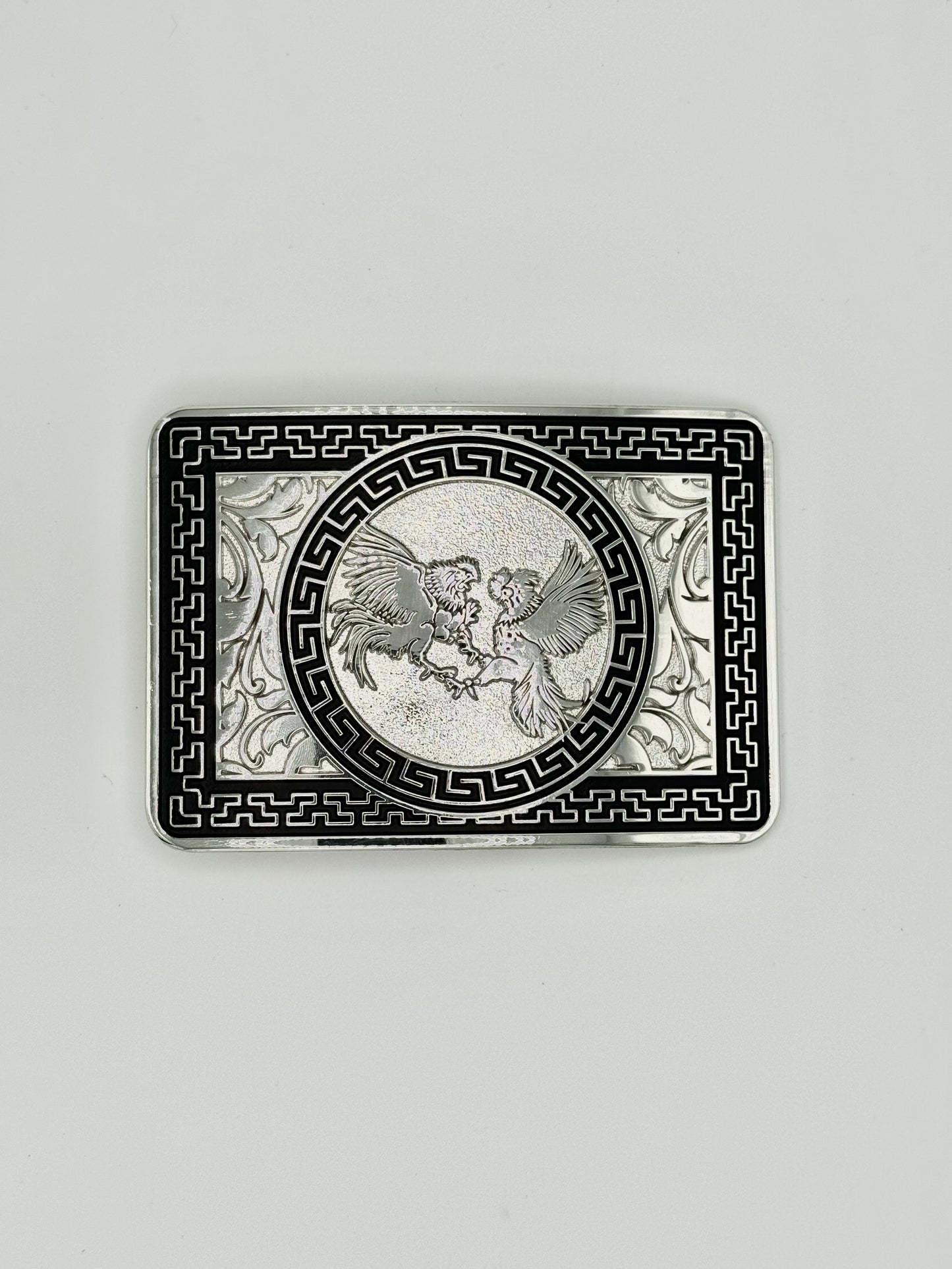 Dueling roosters Belt buckle- Silver