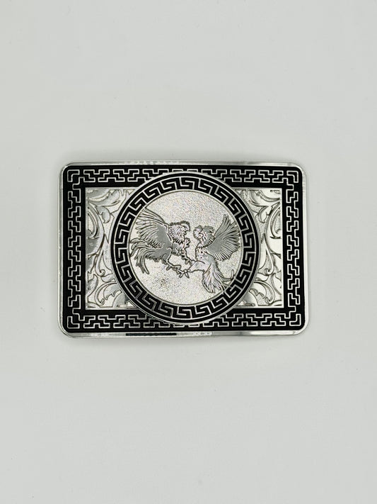 Dueling roosters Belt buckle- Silver