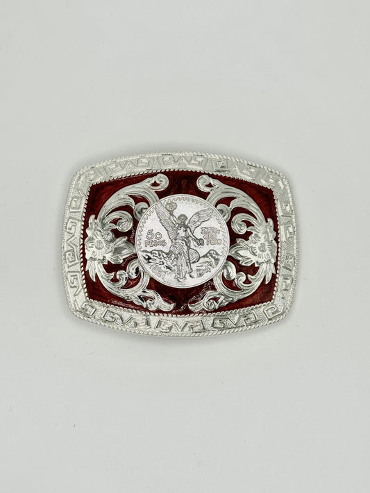 Centenario belt buckle- Silver with maroon