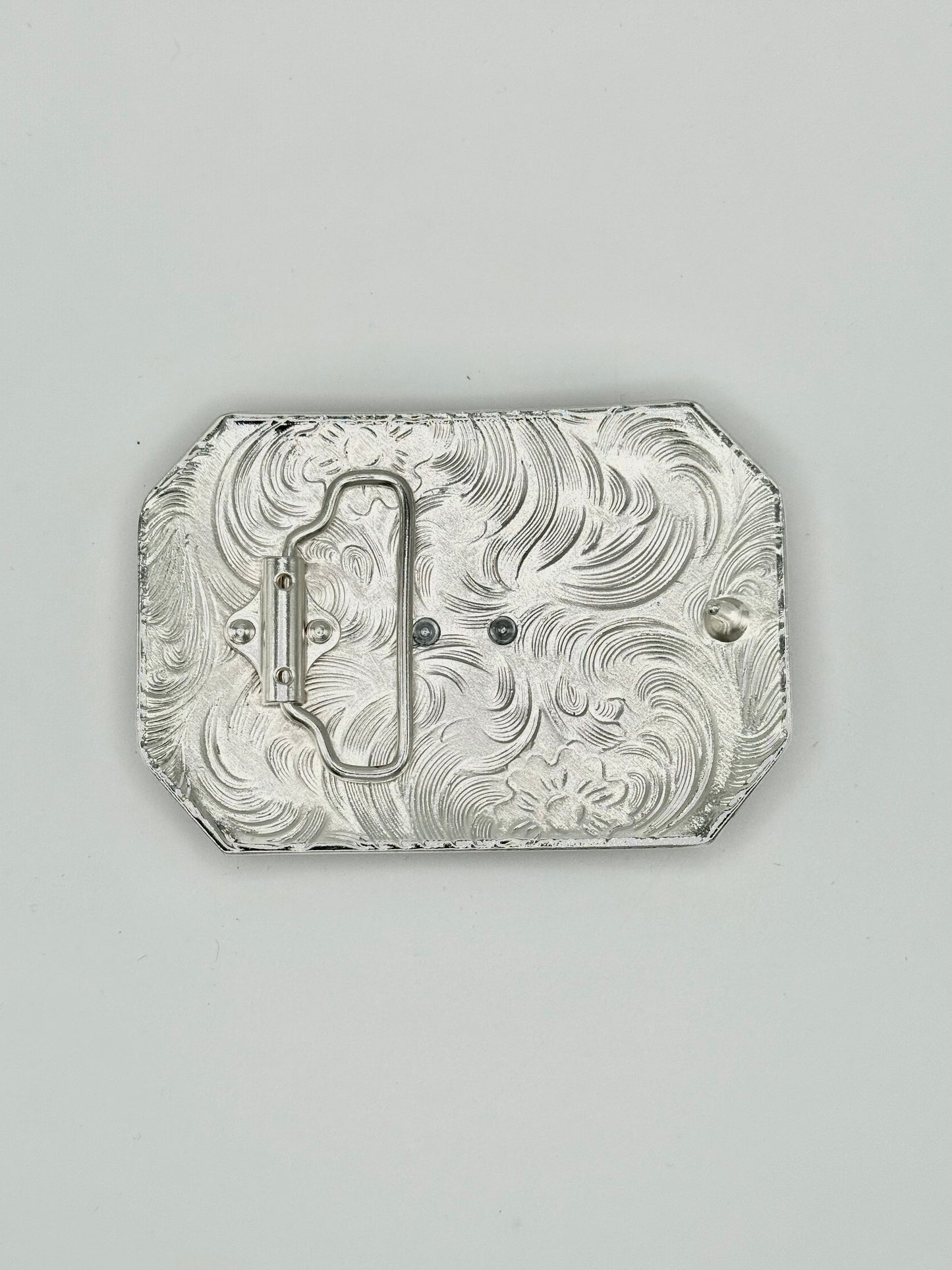 Horse running belt buckle- Silver with maroon