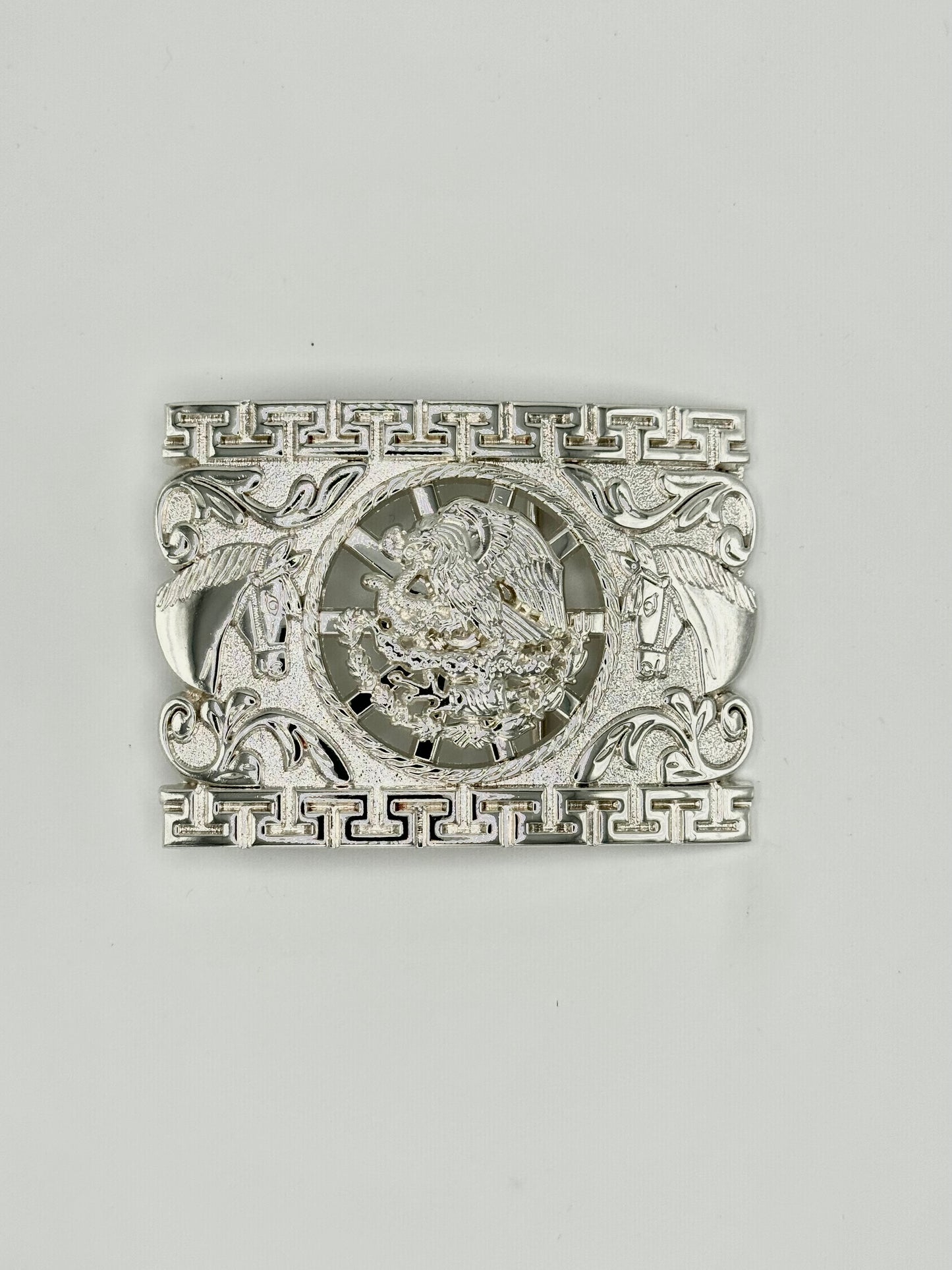 Silver Escudo de Mexico belt buckle