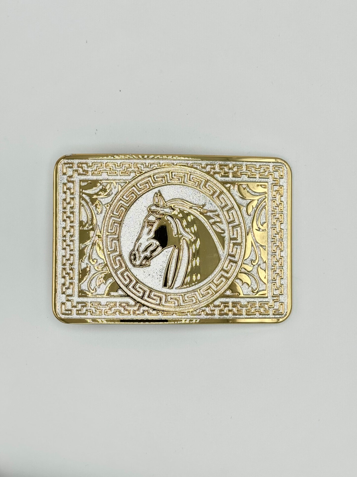 Gold horse head belt buckle