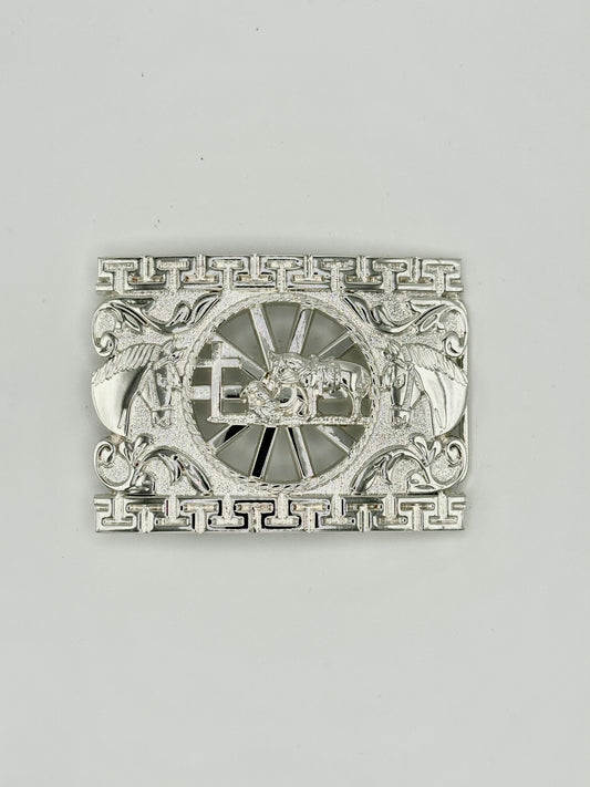 Silver vaquero rezando belt buckle