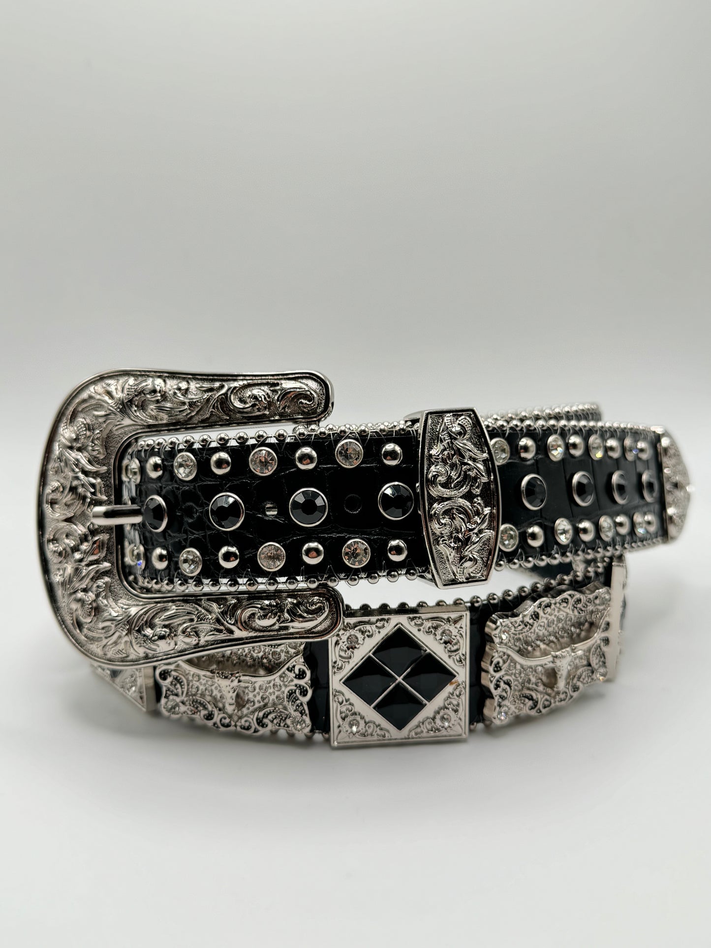 Black Rhinestone belt with conchos