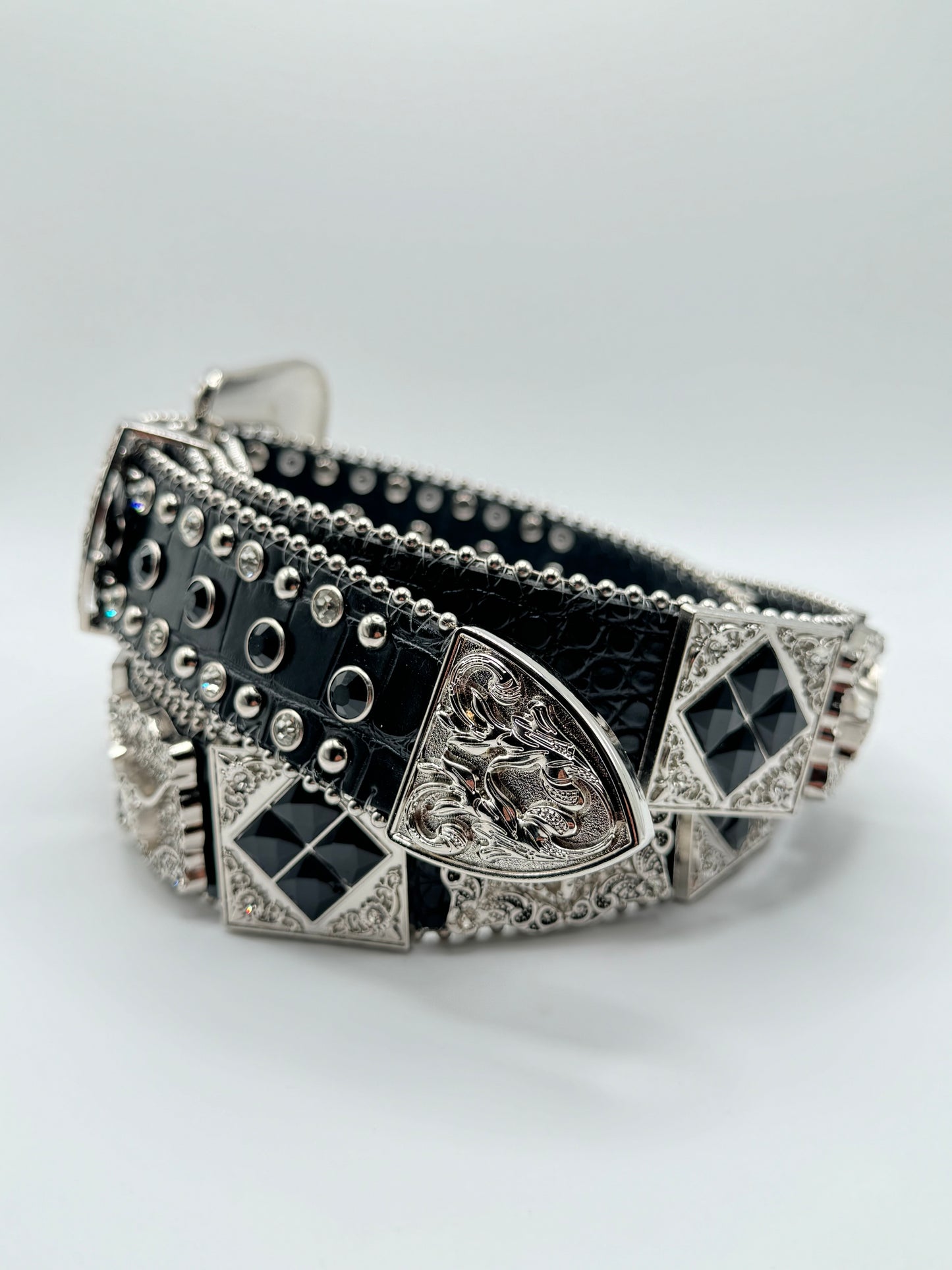 Black Rhinestone belt with conchos