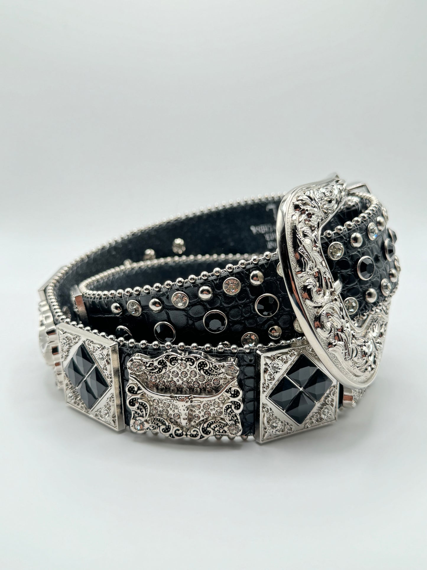 Black Rhinestone belt with conchos