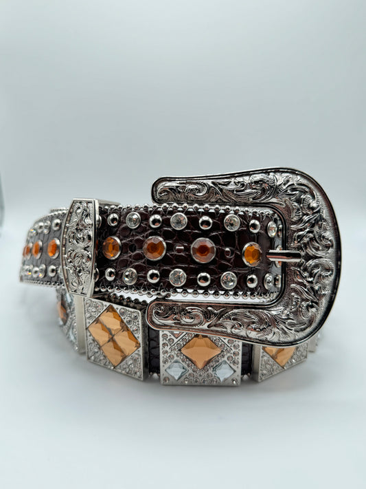 Rhinestone belt- brown with silver