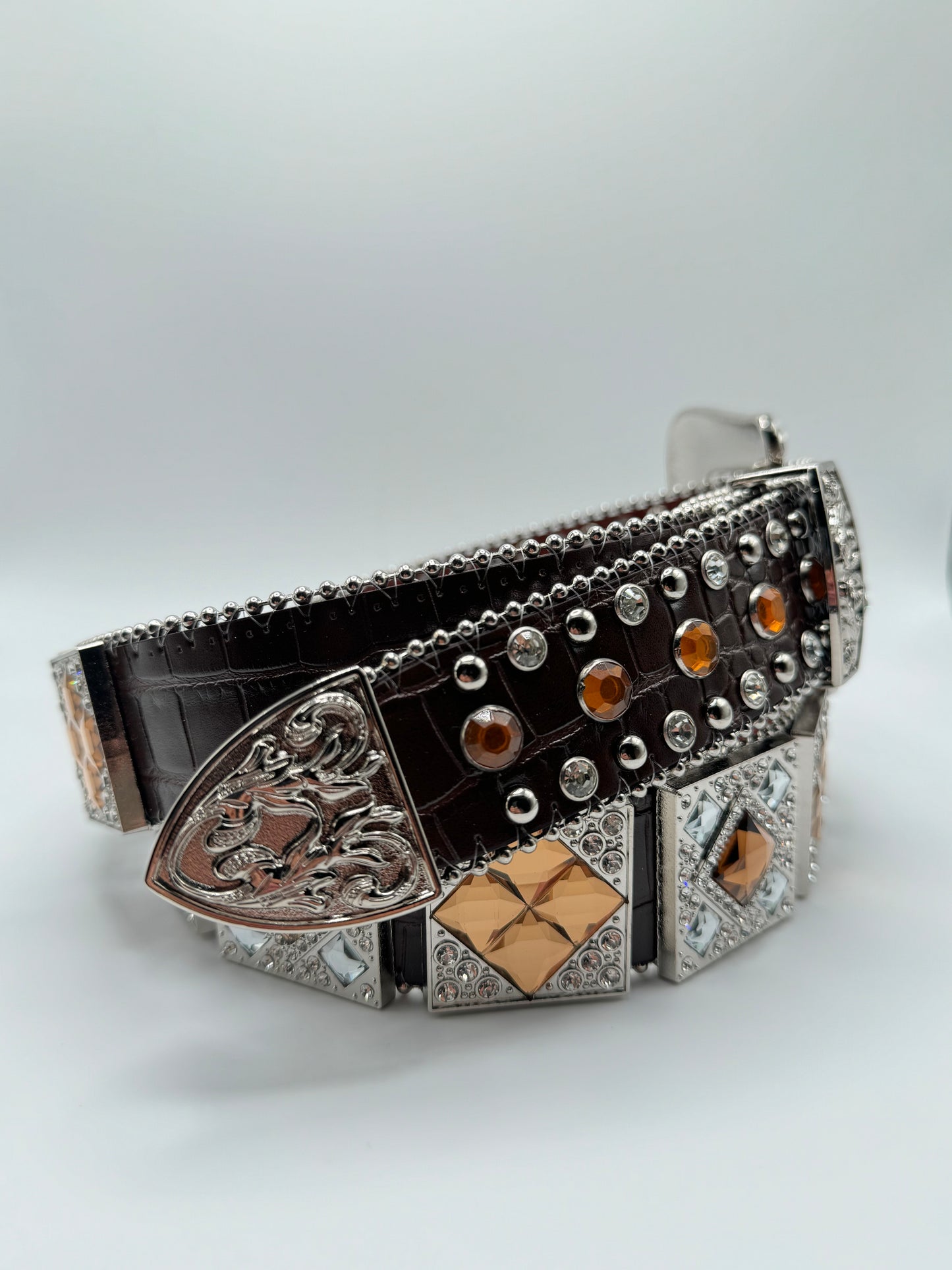 Rhinestone belt- brown with silver