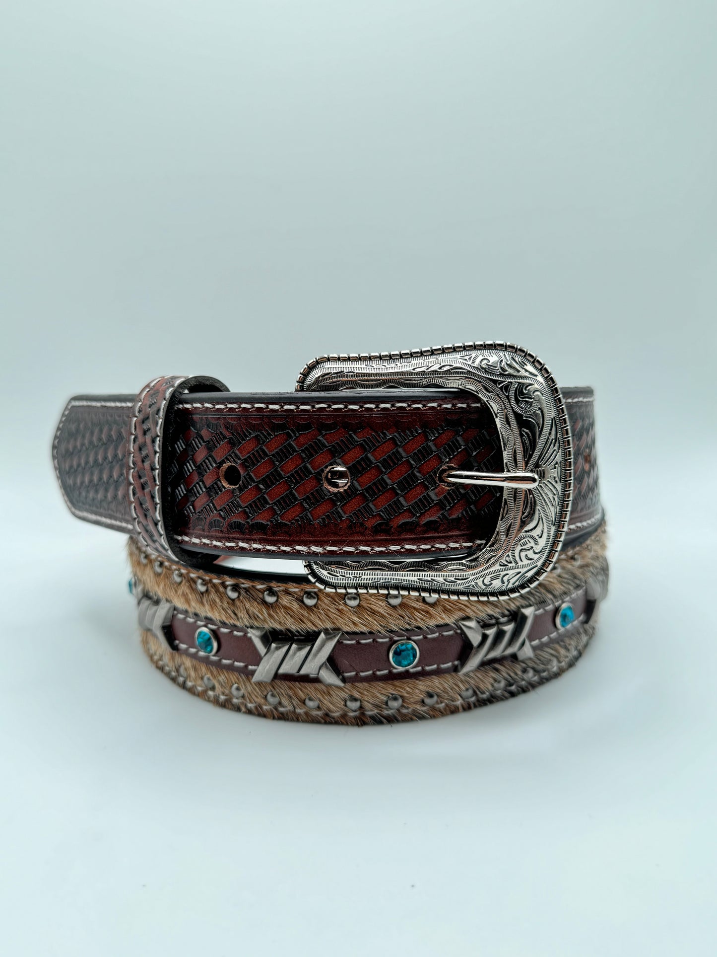 Barbed Wire Cowhide Western Belt