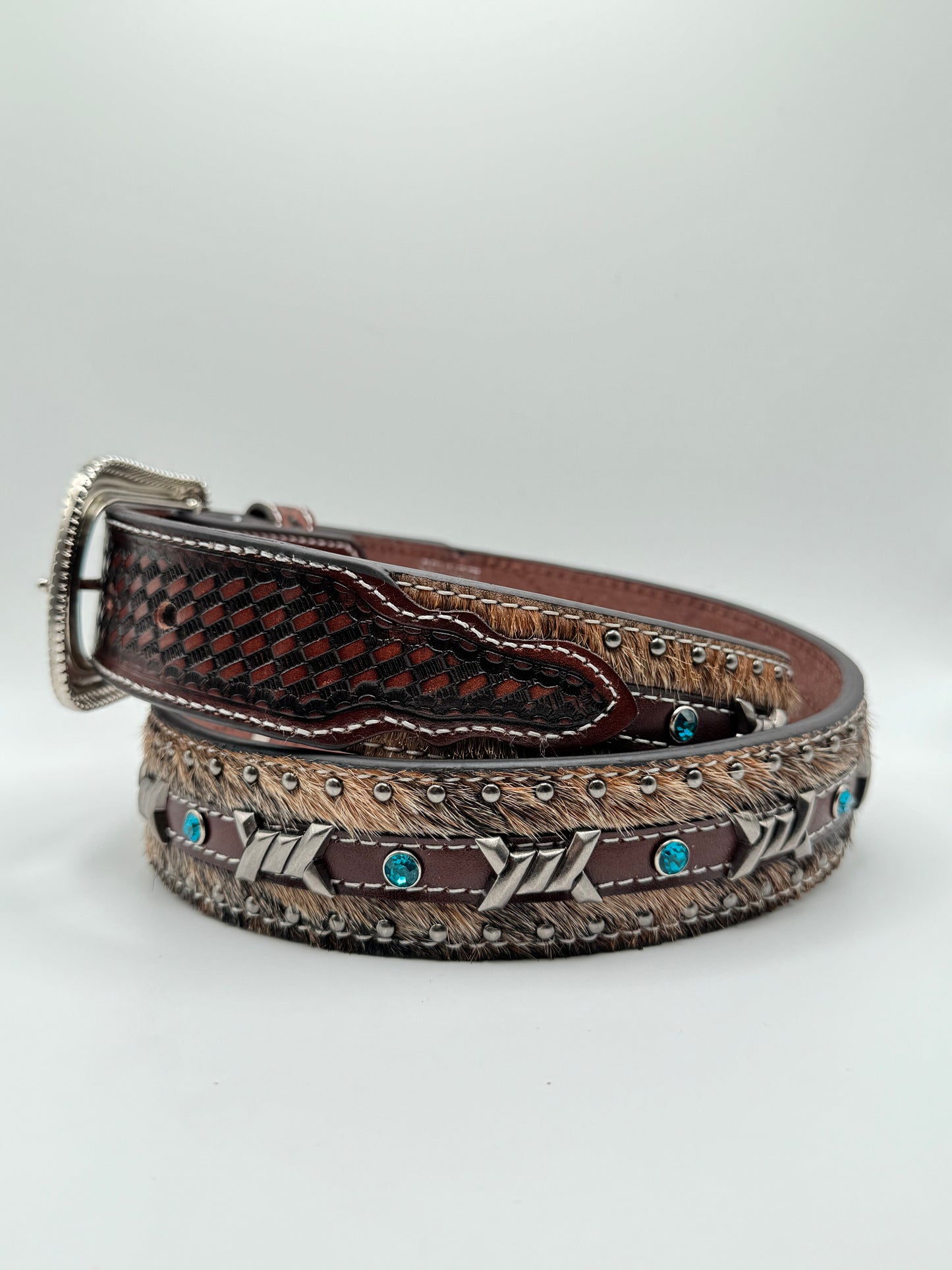 Barbed Wire Cowhide Western Belt