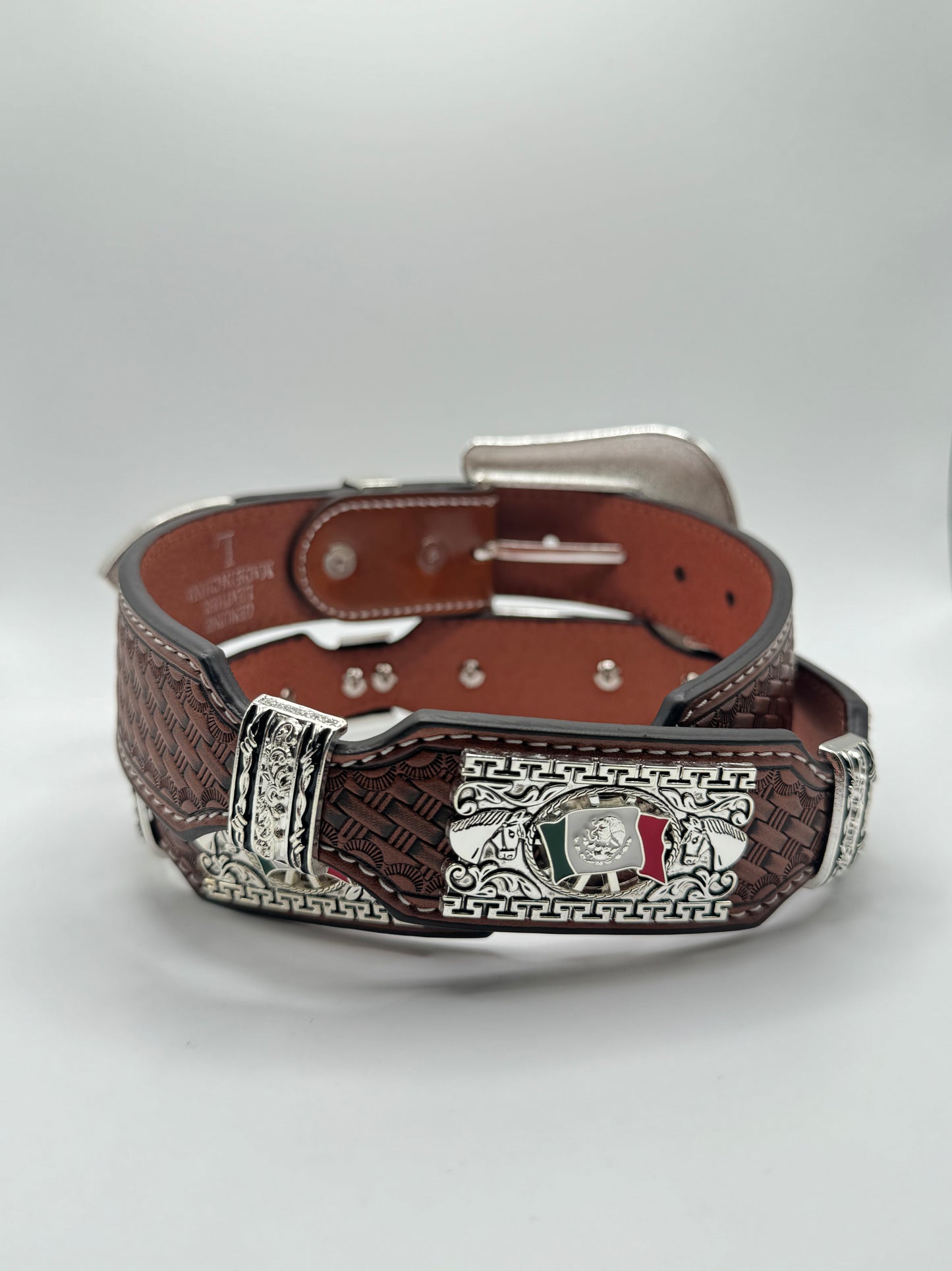 Tan Mexico Flag Concho Western Belt