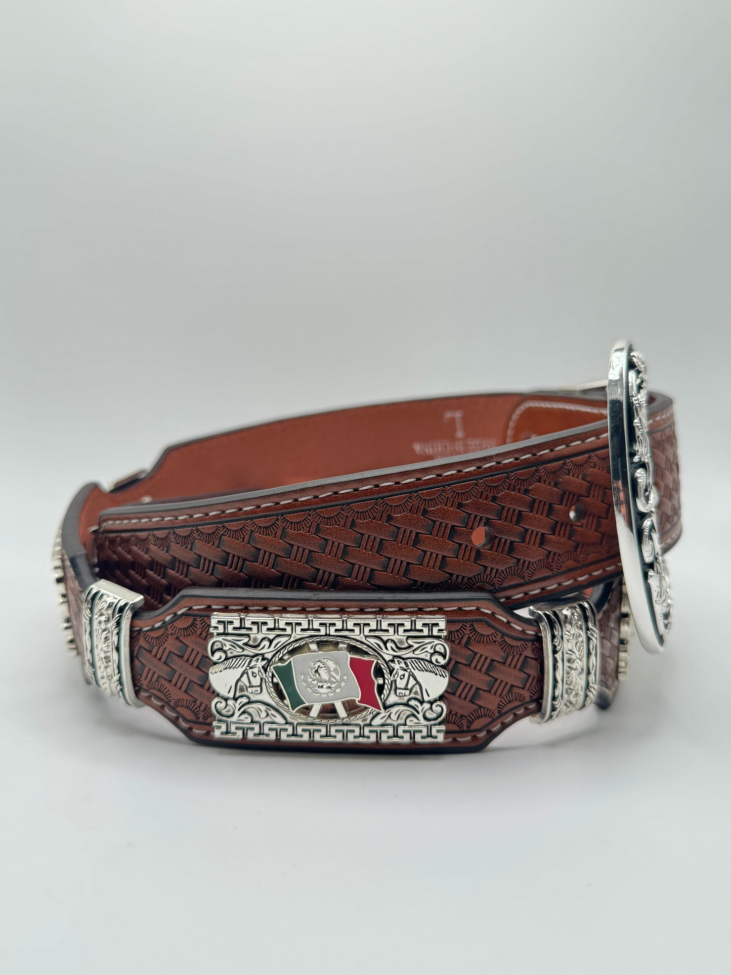 Tan Mexico Flag Concho Western Belt