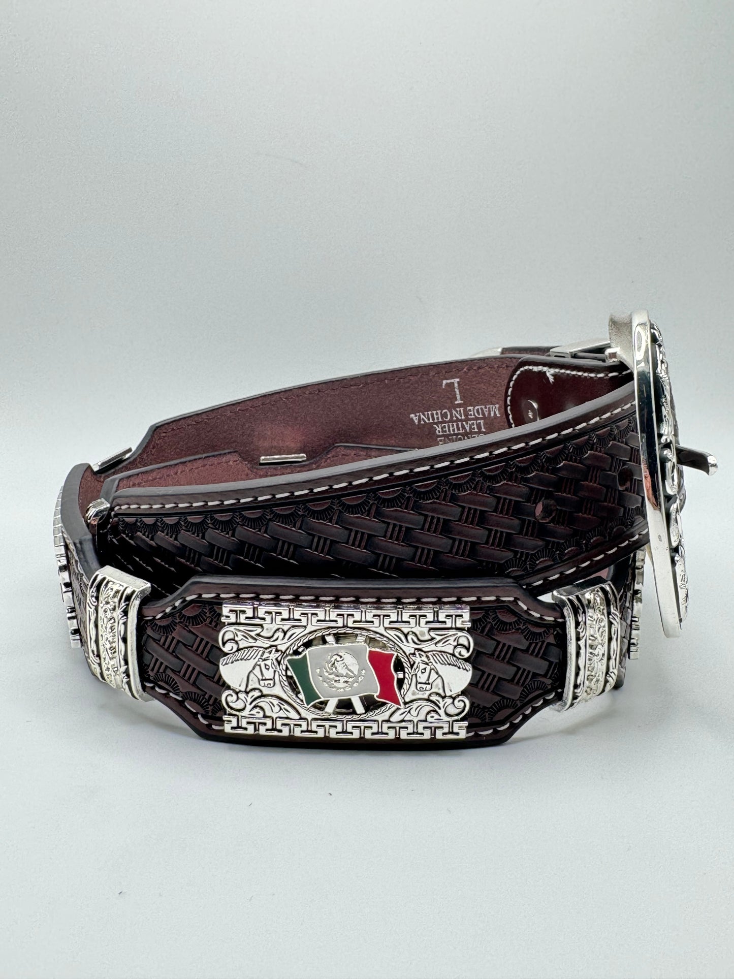 Brown Mexico Flag Western Concho Belt