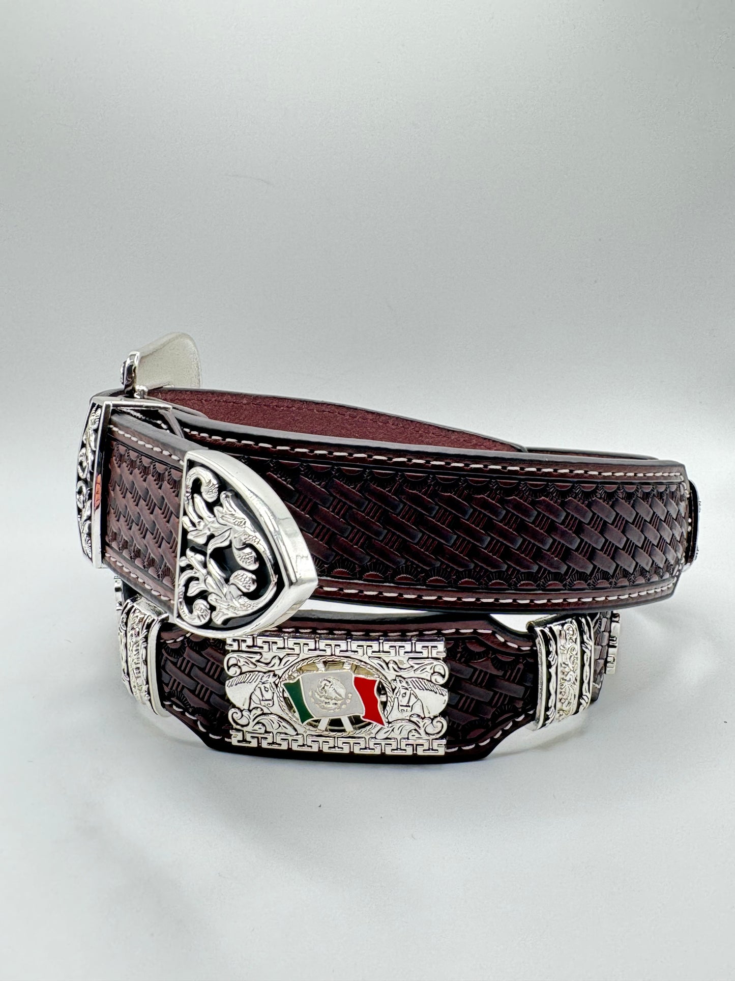 Brown Mexico Flag Western Concho Belt