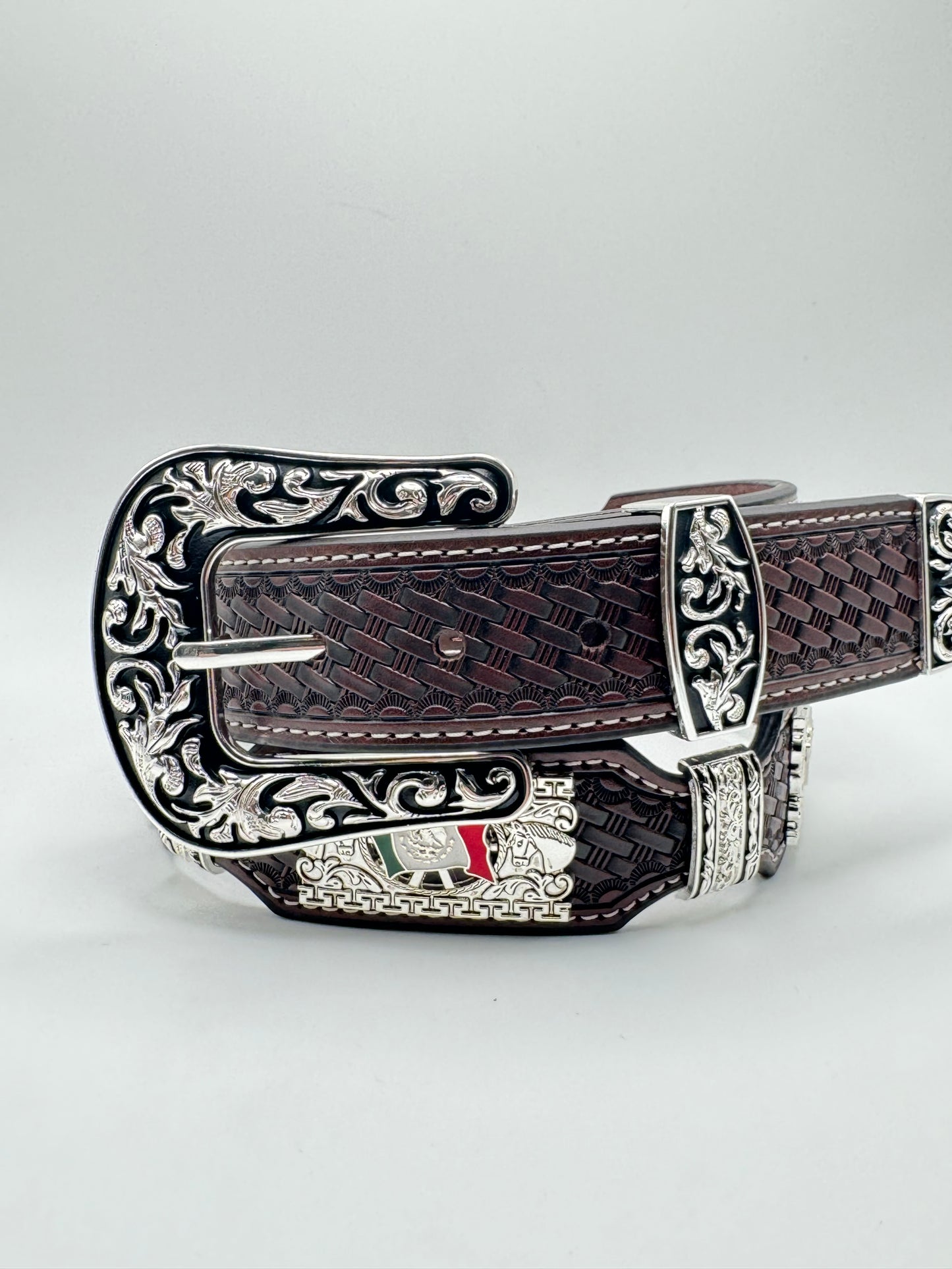 Brown Mexico Flag Western Concho Belt