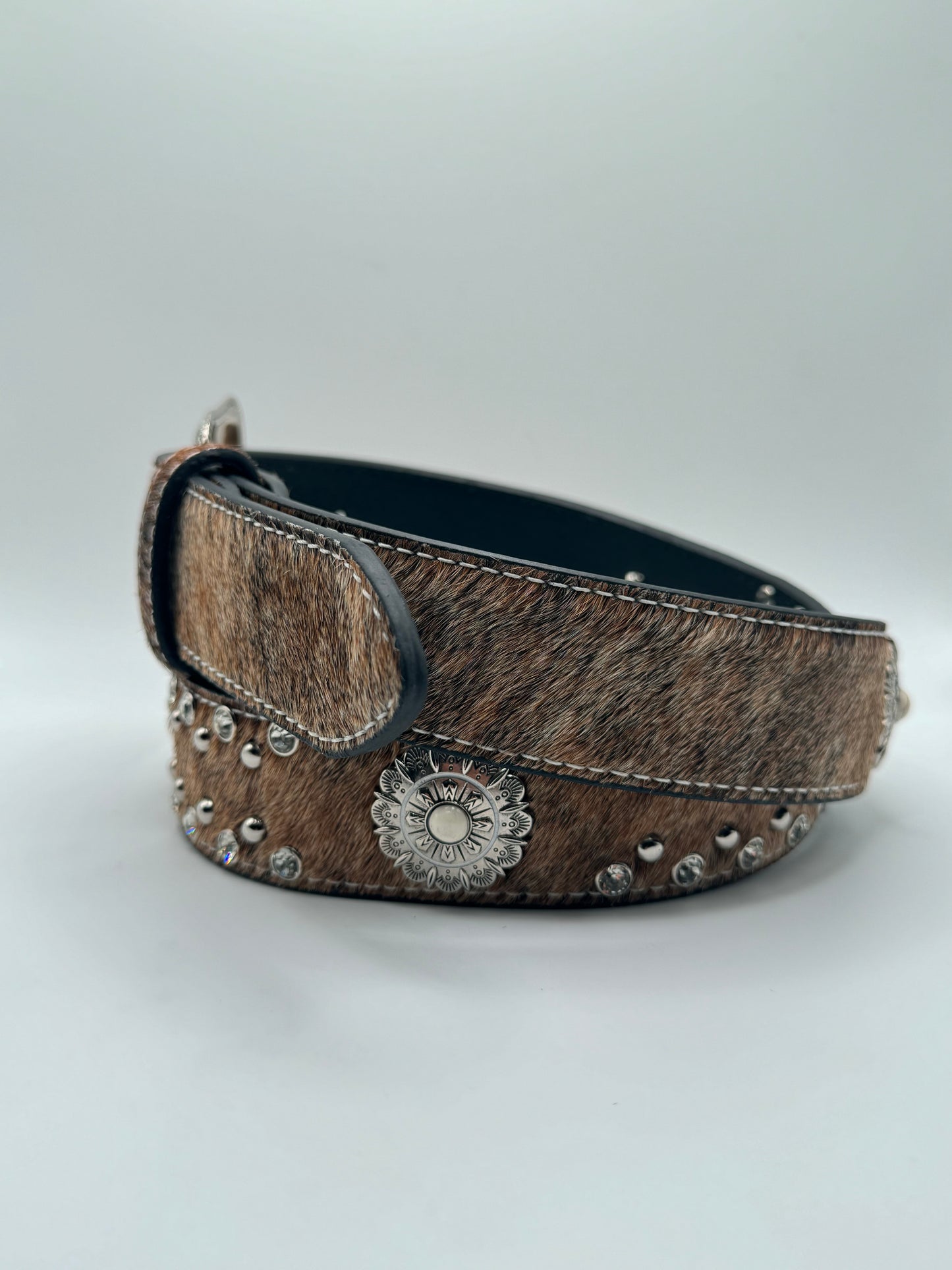 Crystal Cowhide Concho Belt