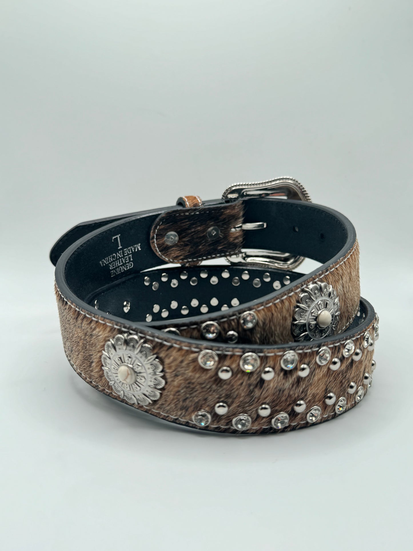 Crystal Cowhide Concho Belt