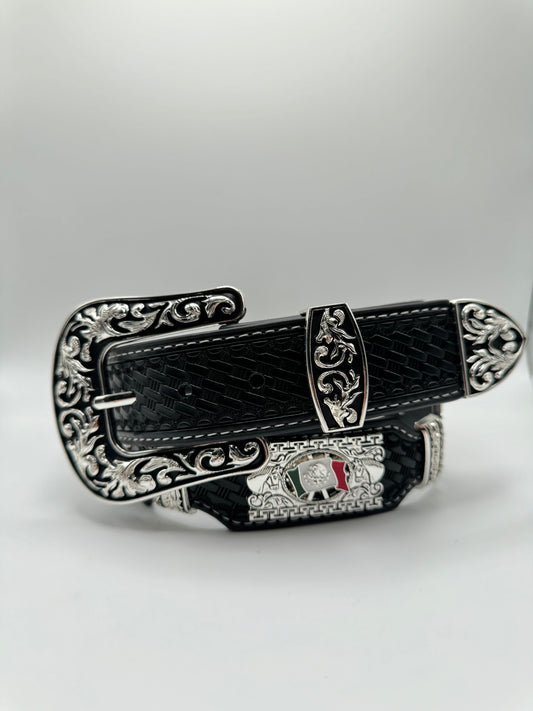 Black Mexico Flag Western Concho Belt