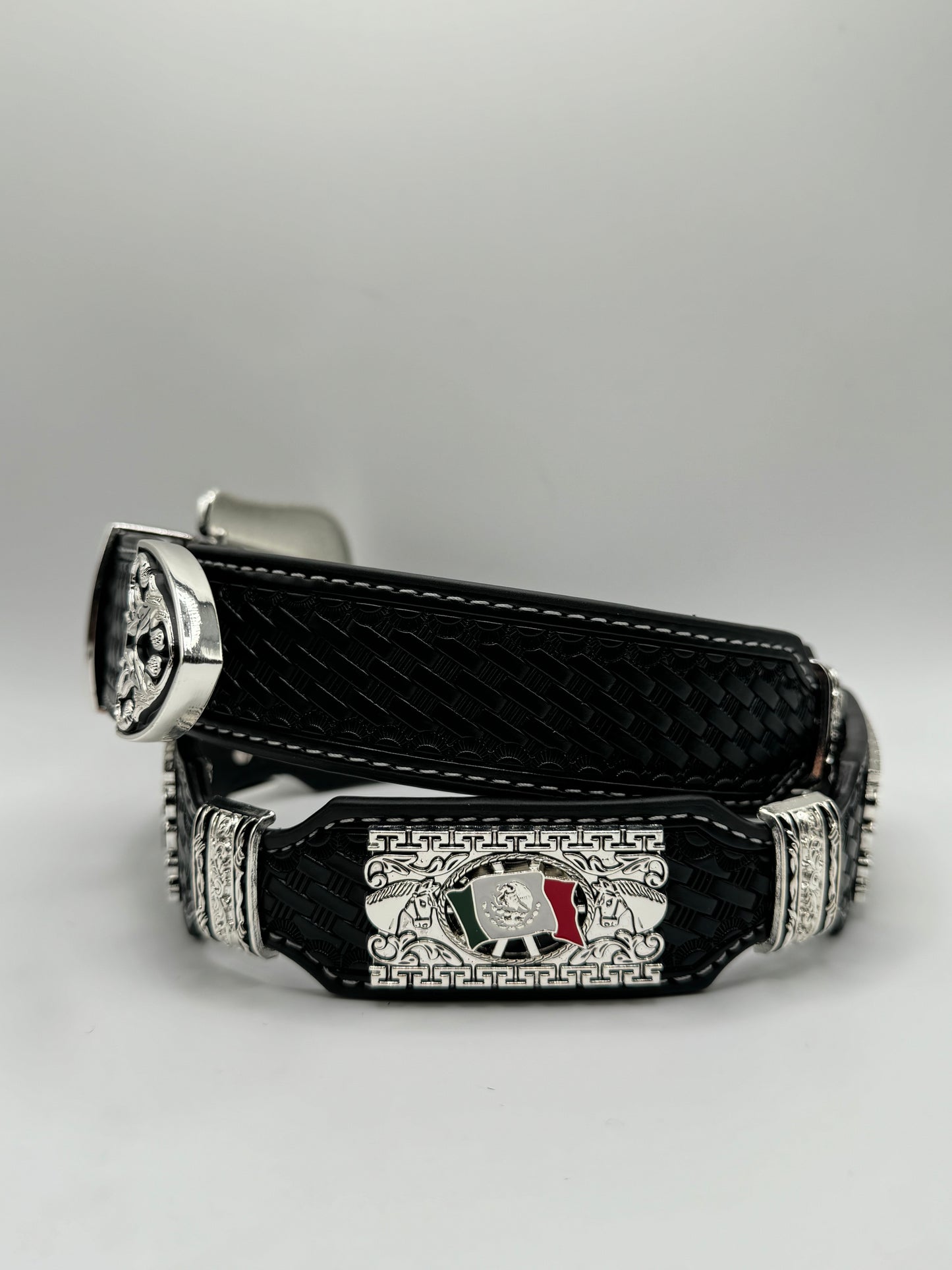 Black Mexico Flag Western Concho Belt