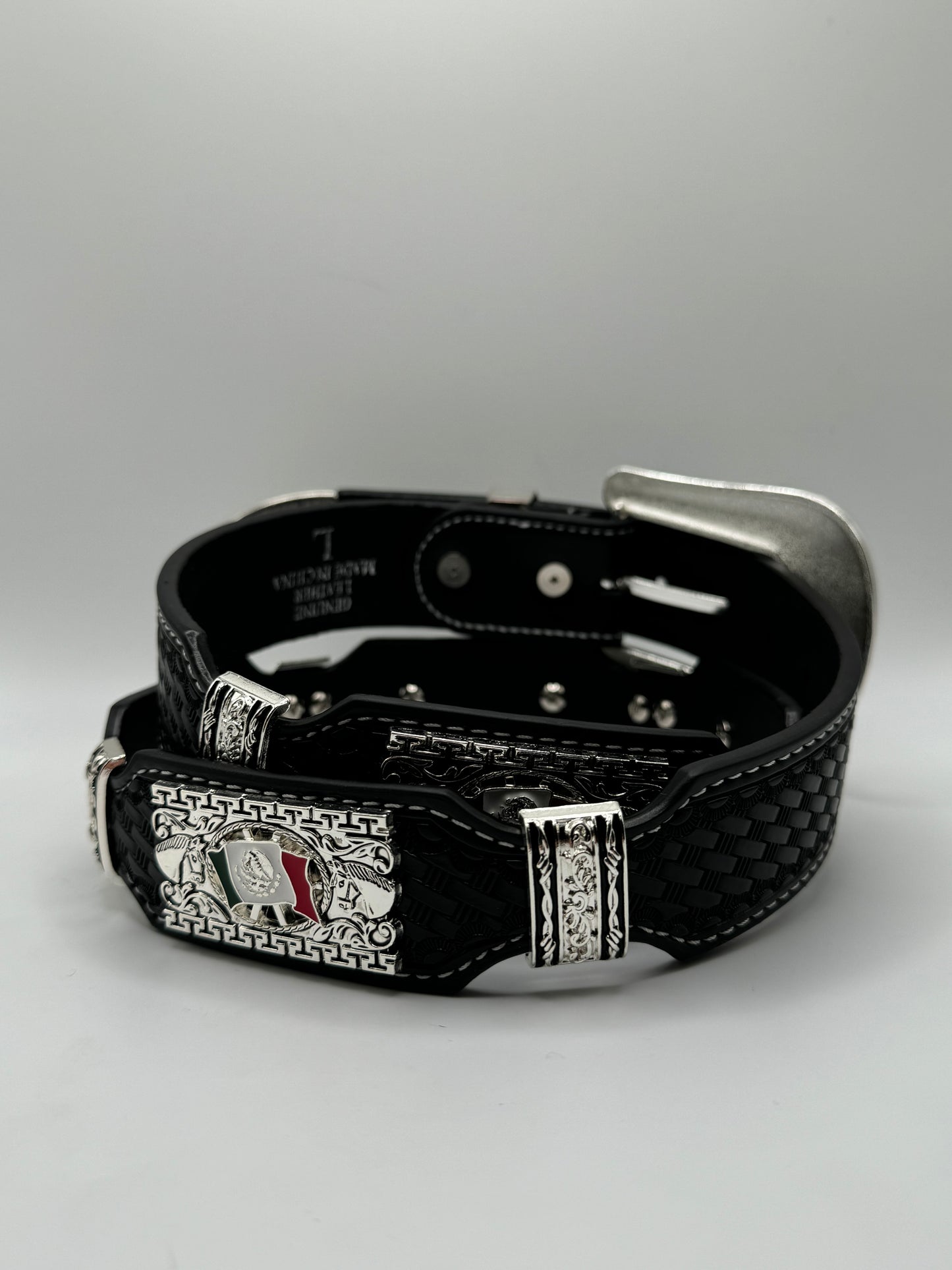 Black Mexico Flag Western Concho Belt