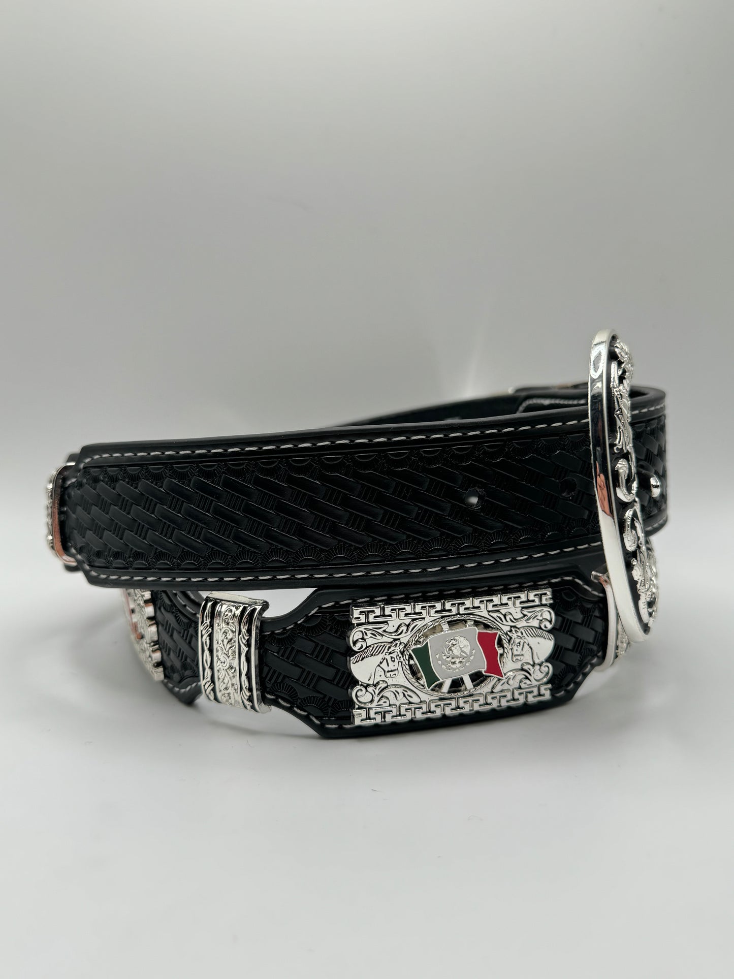 Black Mexico Flag Western Concho Belt