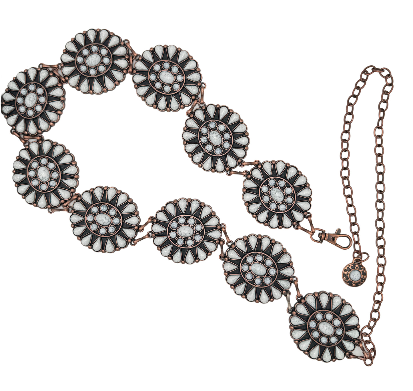 Chain belt- White turquoise bronze