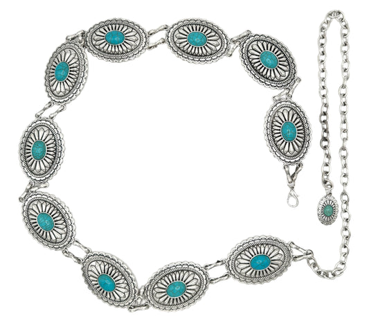 Turquoise Silver chain belt