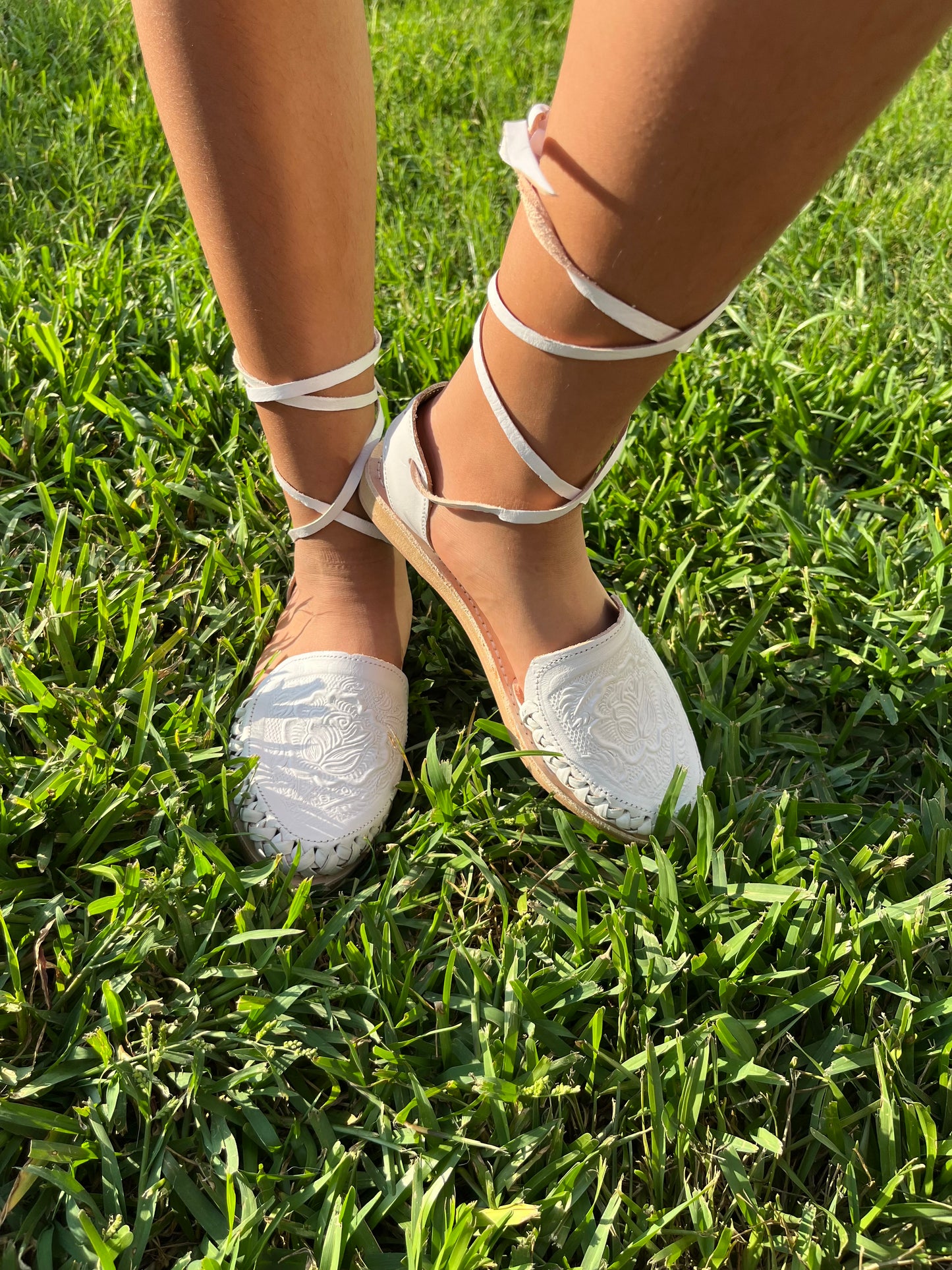 White lace up huarache Sandal, Mexico rose