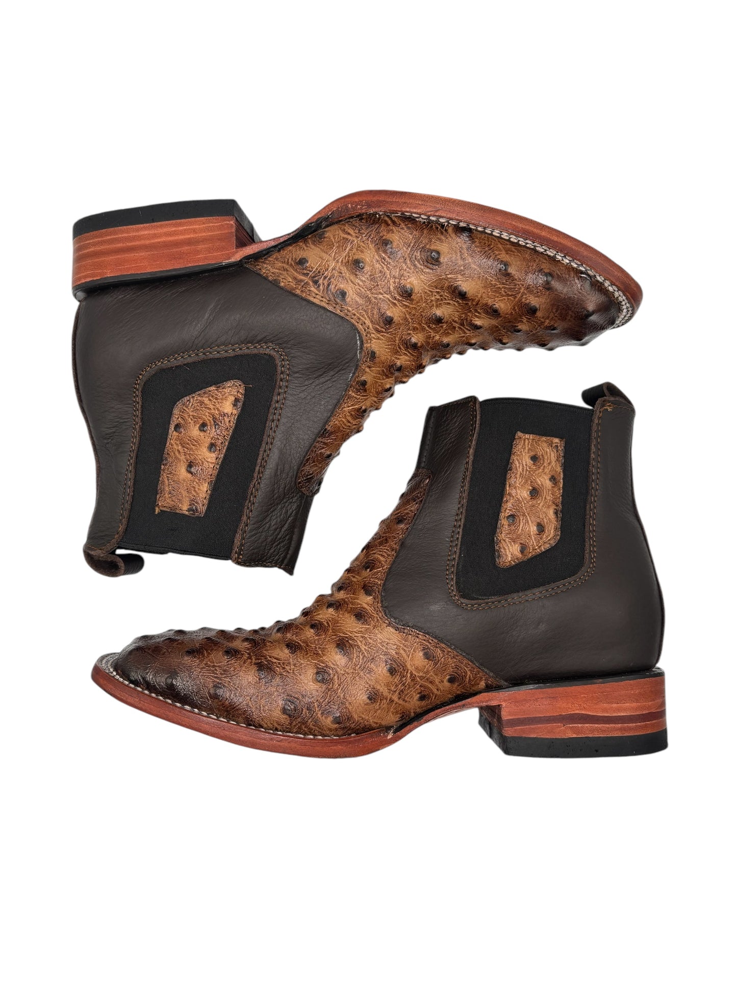 Botin Avestruz Imitación Color Miel 100% Piel