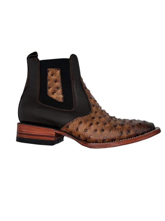 Botin Avestruz Imitación Color Miel 100% Piel