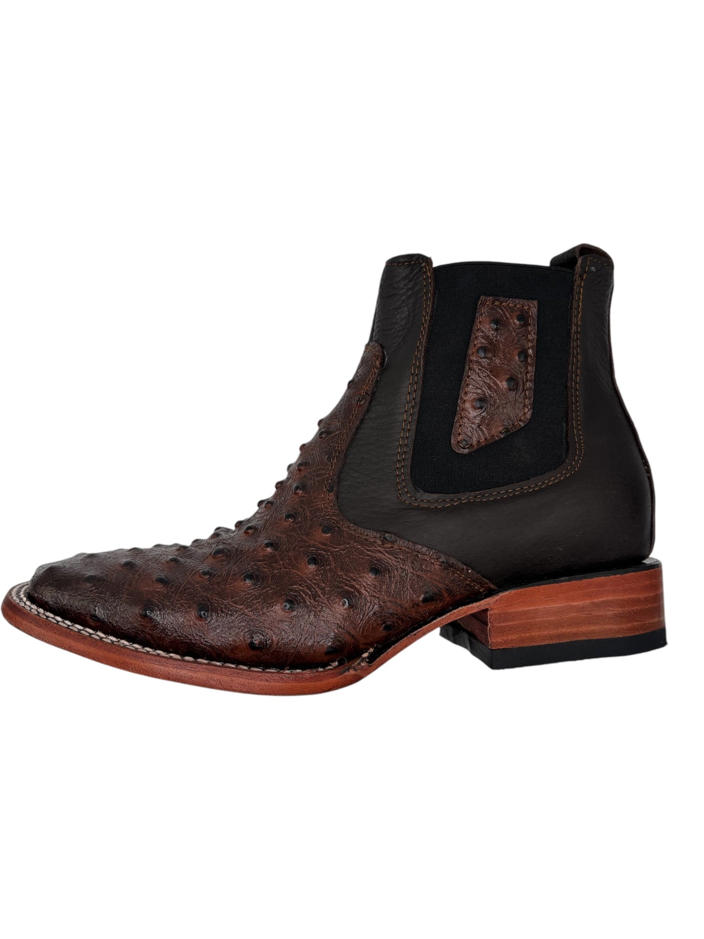 Botin De Avestruz grabado Cafe 100% Piel
