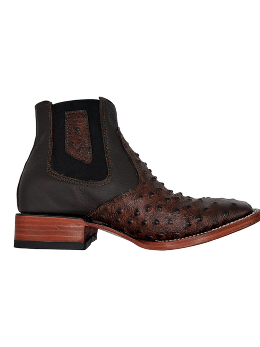 Botin De Avestruz grabado Cafe 100% Piel