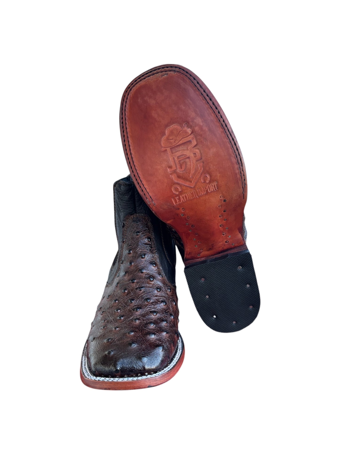 Botin De Avestruz grabado Cafe 100% Piel