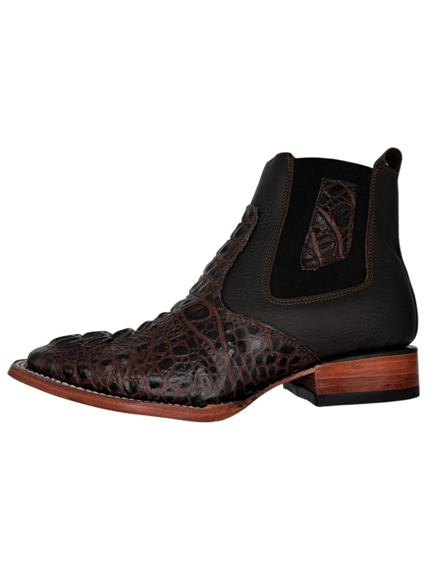 Botin De Coccodrillo nuca grabado cafe