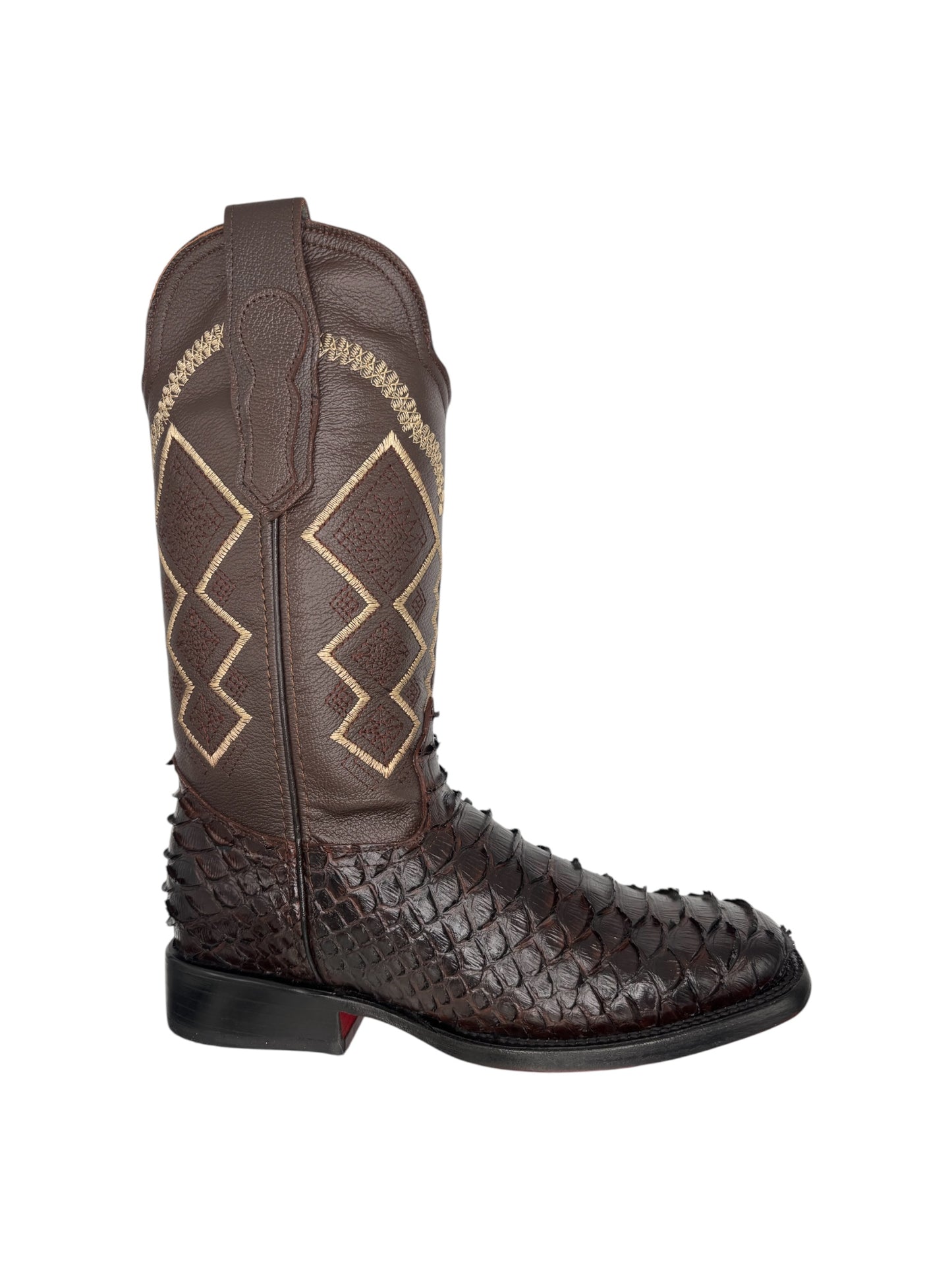 Bota python cafe chocolate con suela roja