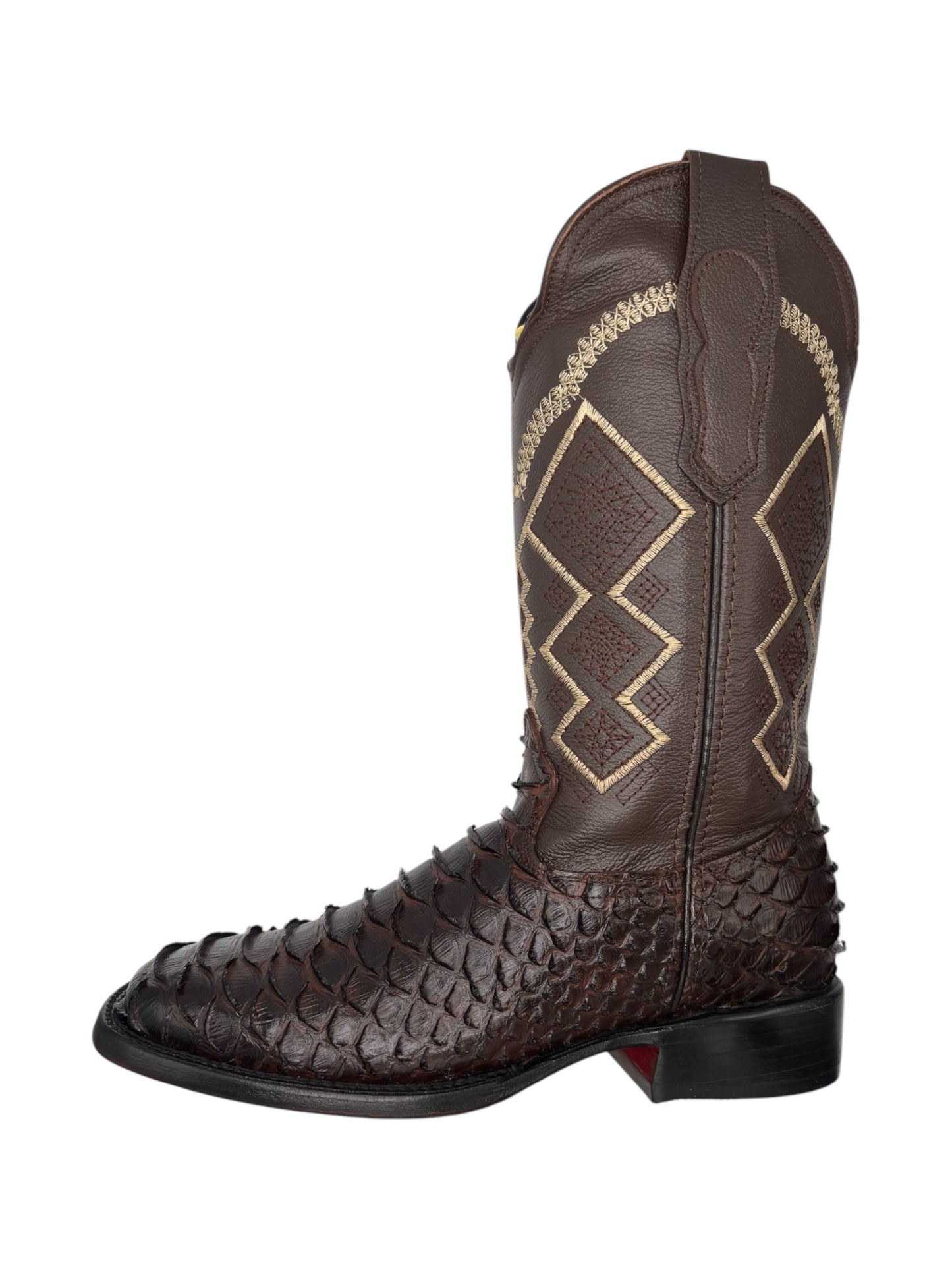 Bota python cafe chocolate con suela roja
