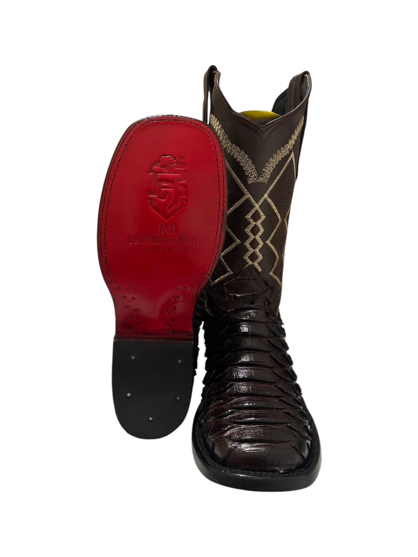 Bota python cafe chocolate con suela roja