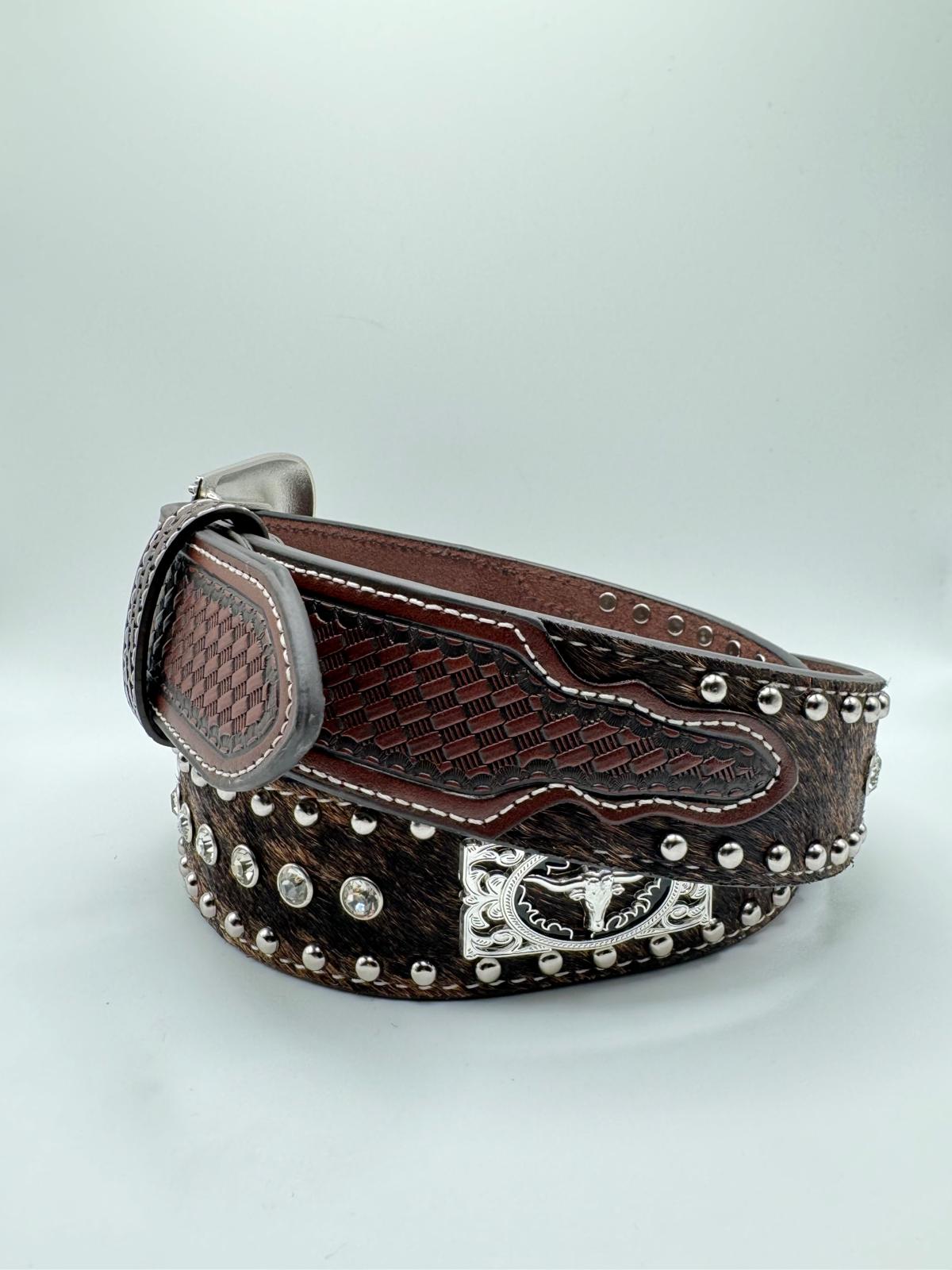 Brown Cow Hide Concho Belt