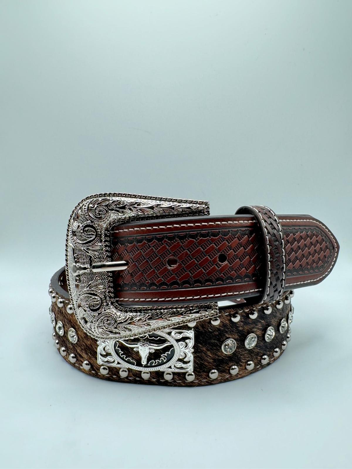 Brown Cow Hide Concho Belt