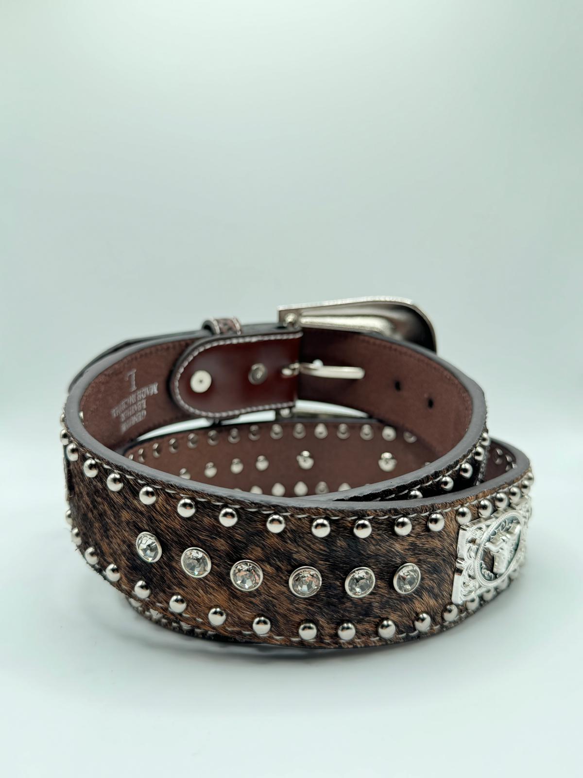 Brown Cow Hide Concho Belt